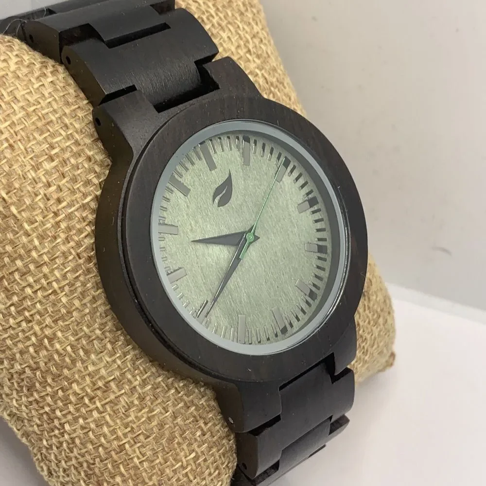 Eco Nisi Men's Brown Wooden Analog Green Dial Quartz Genuine Wrist Watch YR77